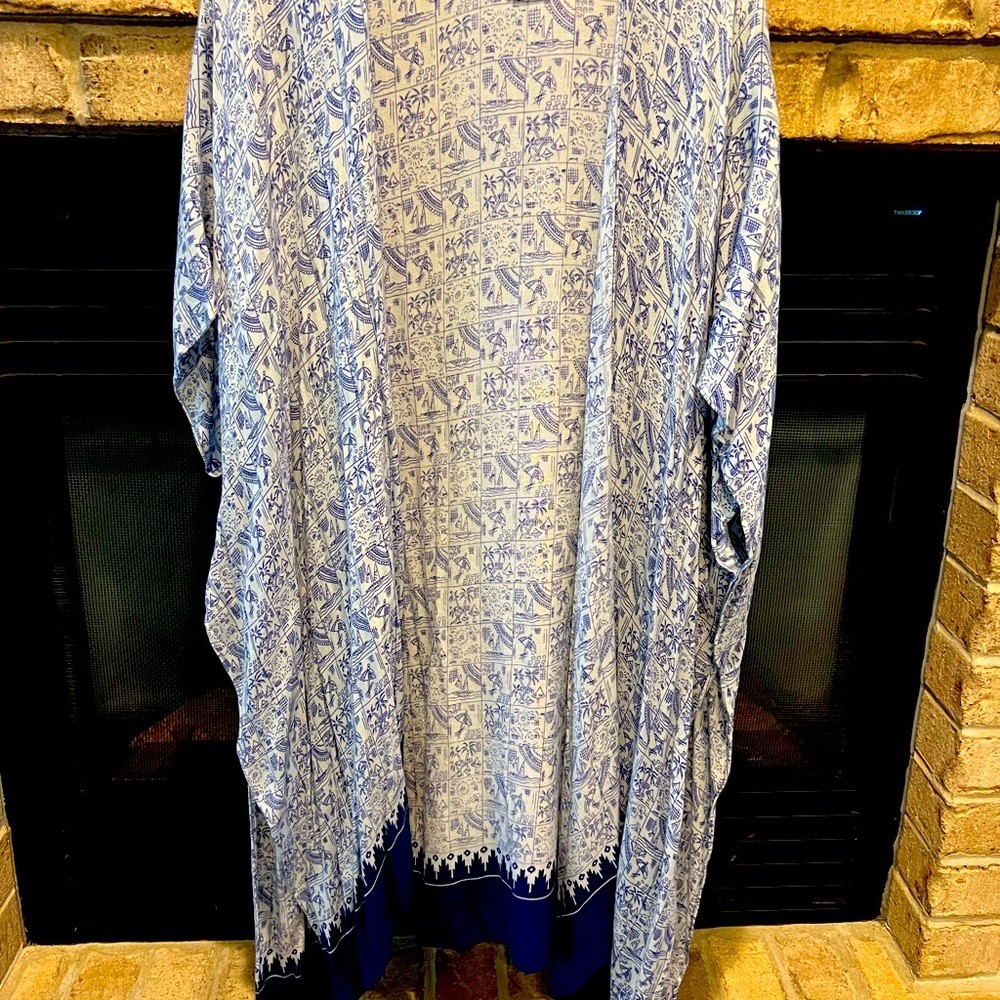CAbi Elegant Blue and White Swim Cover-Up